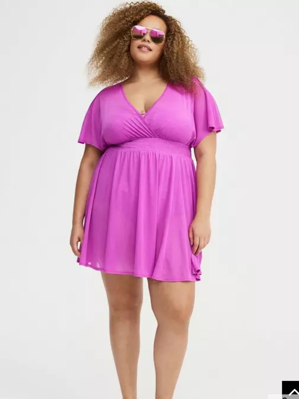 Torrid Pink Vivid Violet Chiffon Smocked Waist Swim Cover-Up Dress Size 2X NWT